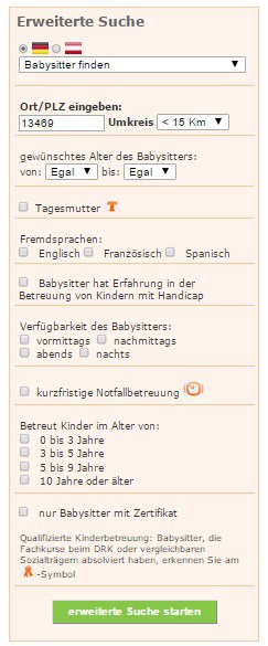 HalloBabysitter Suchfunktion